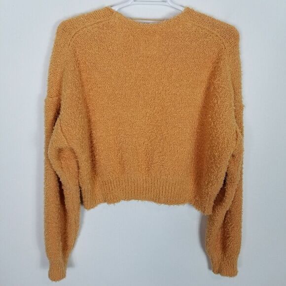 Free People Women Theo V Neck Sweater Sz XL Organic Cotton Blend Fuzzy Pullover - Picture 3 of 7